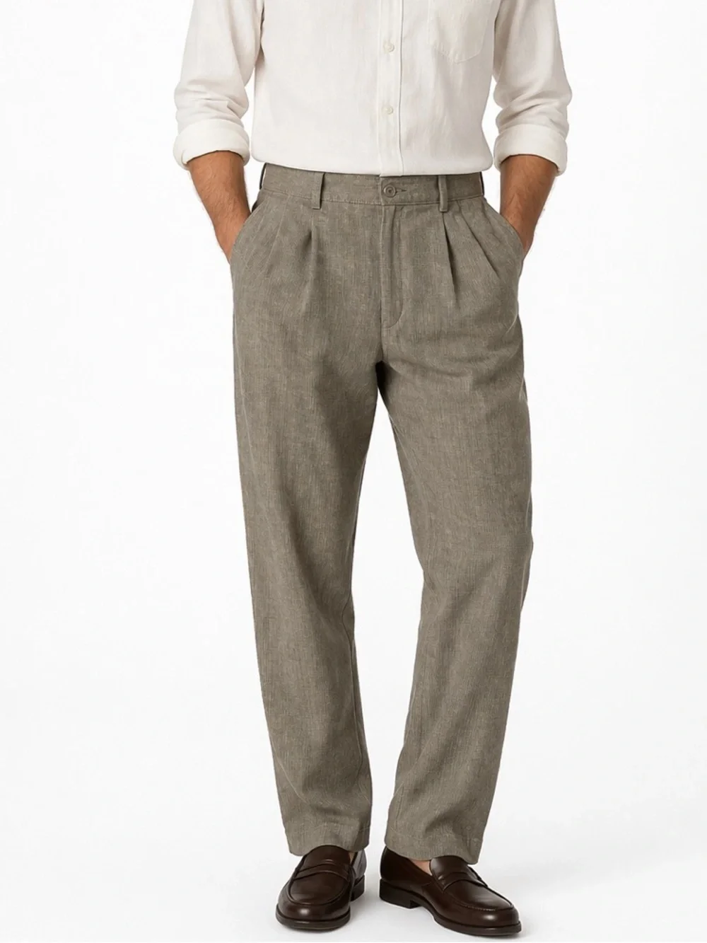 Lee Casuals Khaki Pleated Pants Relaxed Fit 31x30 Wrinkle Free